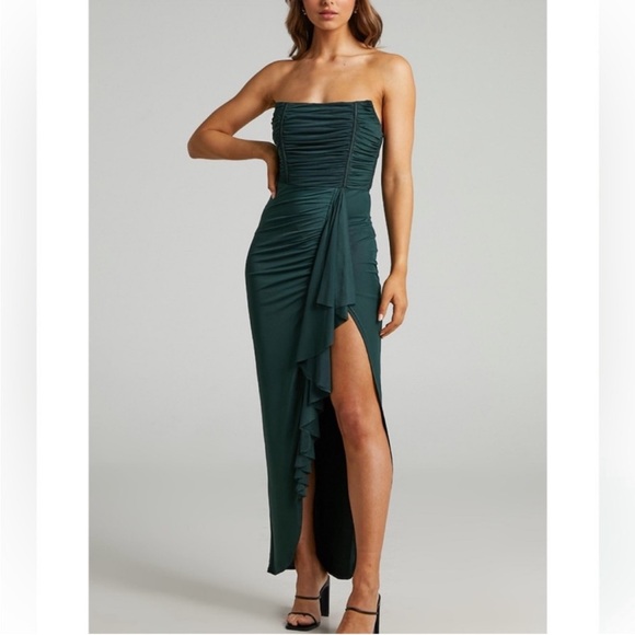 Showpo. Dresses & Skirts - Showpo green Strapless Ruched Dress